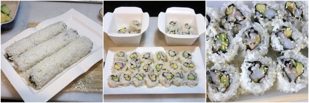 How to make homemade avocado shrimp sushi rolls.