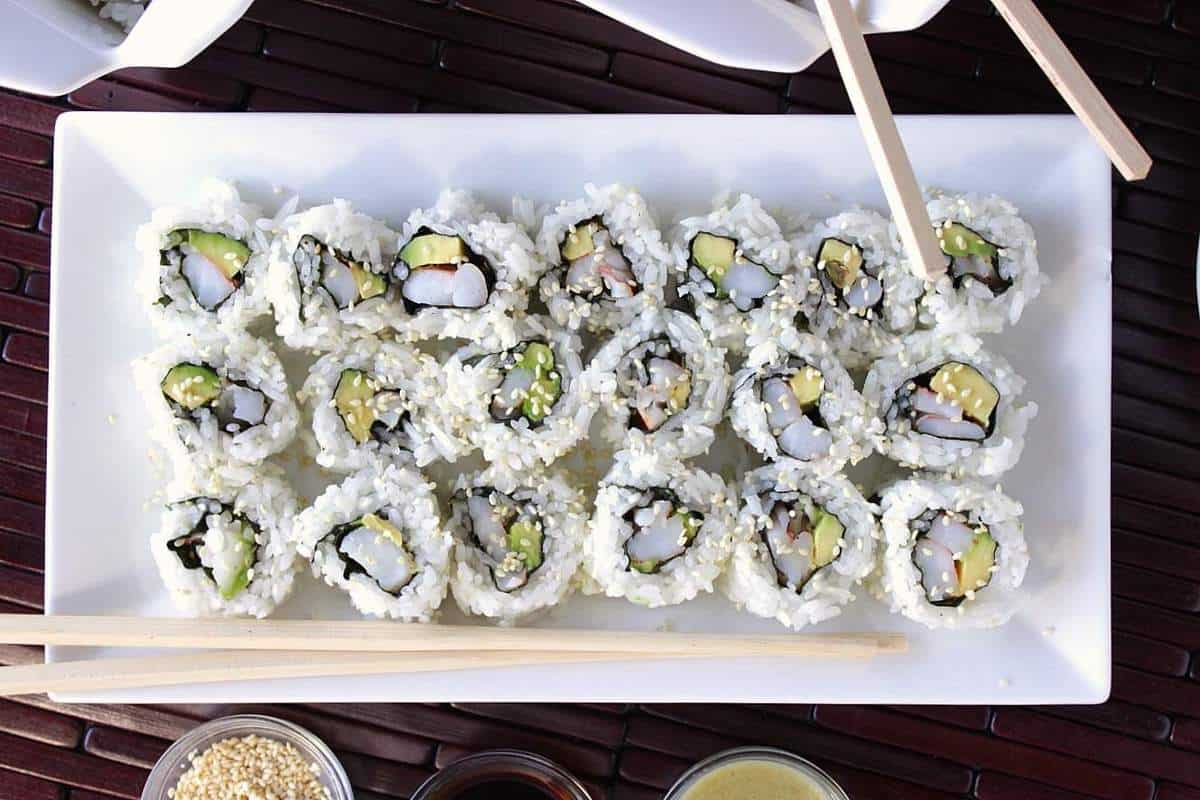 Sushi Rolls with Avocado and Shrimp