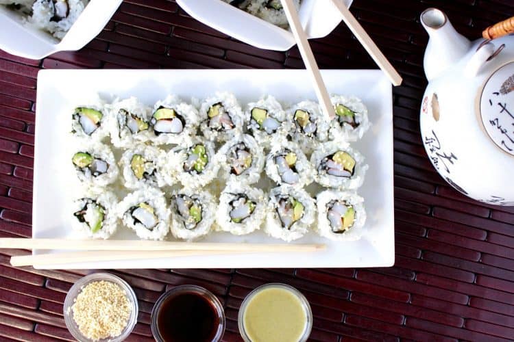 homemade avocado shrimp sushi rolls