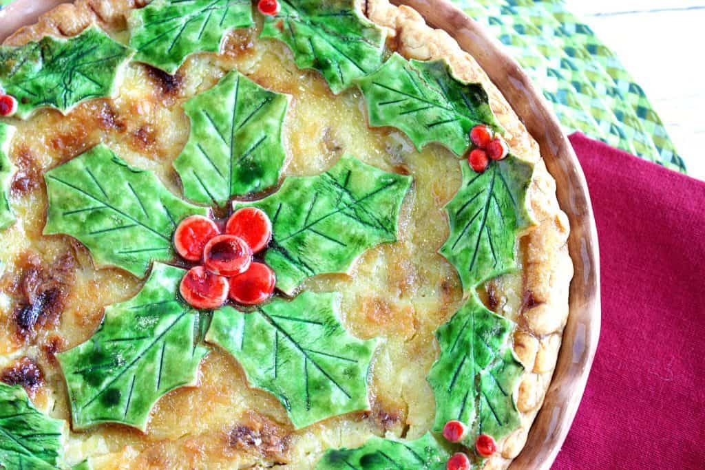 Coconut Custard Banana Pie with a Holly Berry Crust