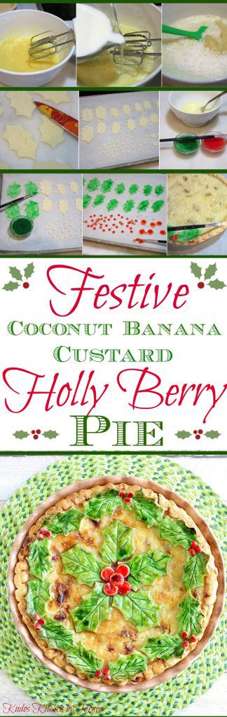 Festive Coconut Banana Custard Holly Berry Pie