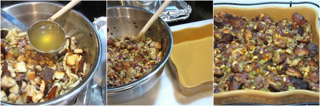 How to make pretzel roll stuffing with pine nuts.