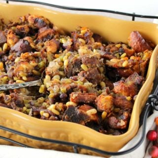 Buttery Pretzel Roll Stuffing with Pine Nuts