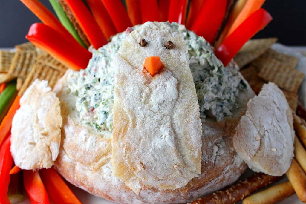 Spinach Ranch Dip in a fun Turkey Bread Bowl