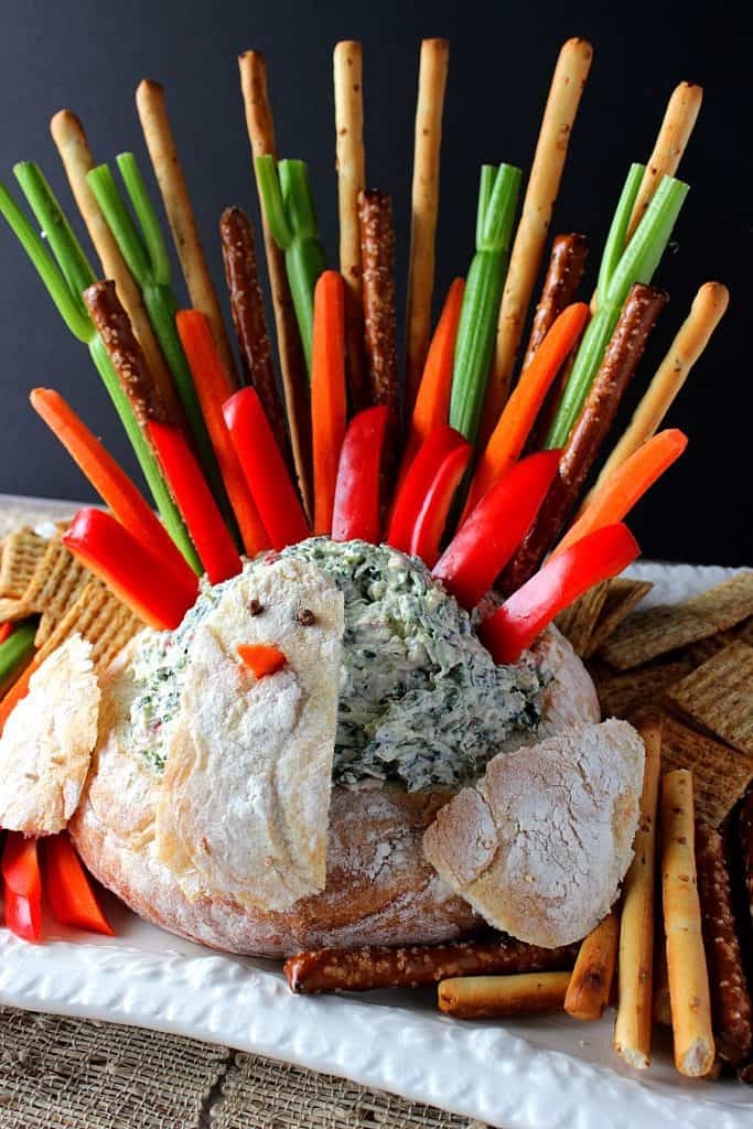 Turkey Bread Bowl Appetizer with Spinach Dip