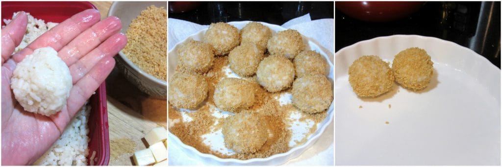 Pan Fried Mozzarella Cheese Stuffed Rice Balls with Marinara