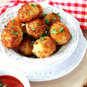 Pan Fried Mozzarella Cheese Stuffed Rice Balls with Marinara