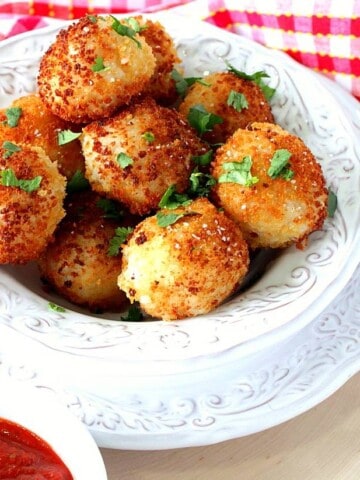 Pan Fried Mozzarella Cheese Stuffed Rice Balls with Marinara