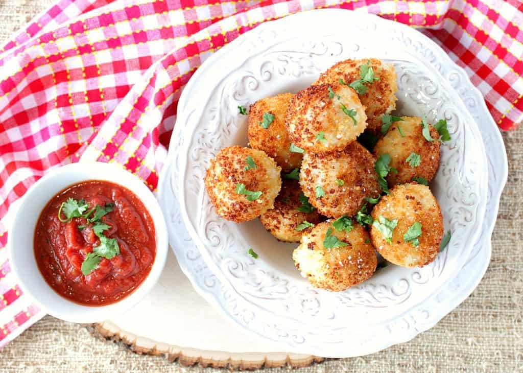 Pan Fried Mozzarella Cheese Stuffed Rice Balls with Marinara