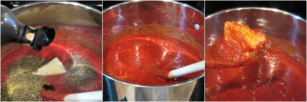 Making homemade marinara sauce.