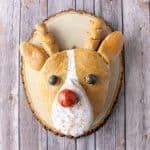Whole Wheat Rudolph shaped bread on a wooden board