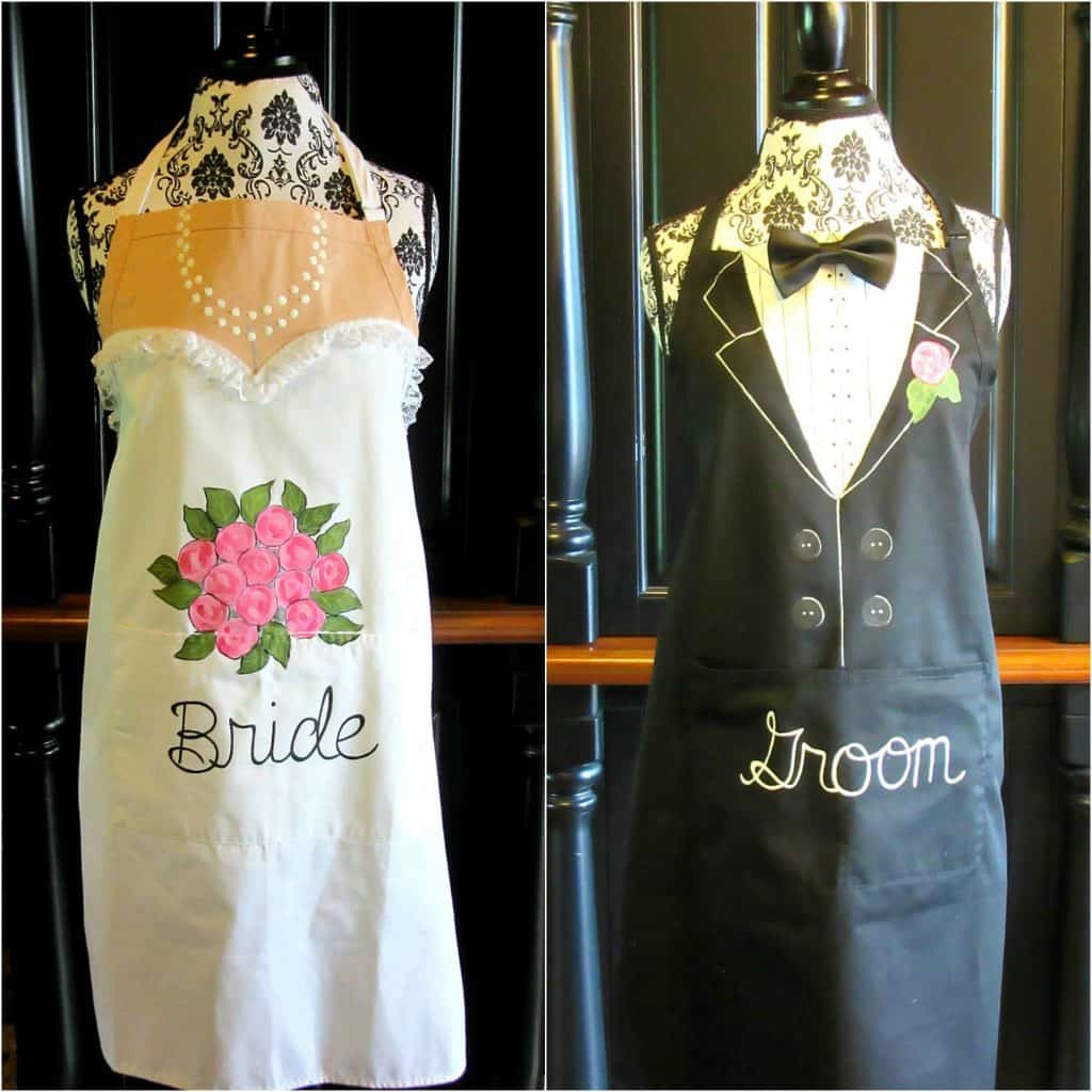 Hand Painted Bride and Groom Aprons