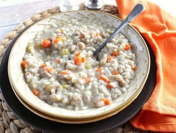 Chicken Barley Soup is a light and delicious comfort food which is extremely easy to make in the slow cooker while you go about your day. - kudoskitchenbyrenee.com Healthy Homemade Chicken Barley Soup for the Slow Cooker - kudoskitchenbyrenee.com