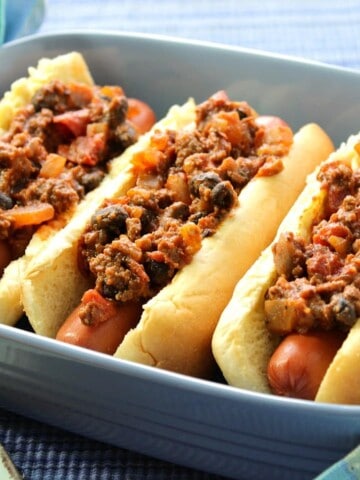 Sloppy Jose Hot Dogs with Black Beans and Chiles