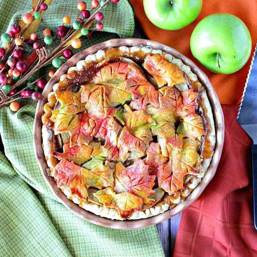 Overhead picture of color leaf pie.