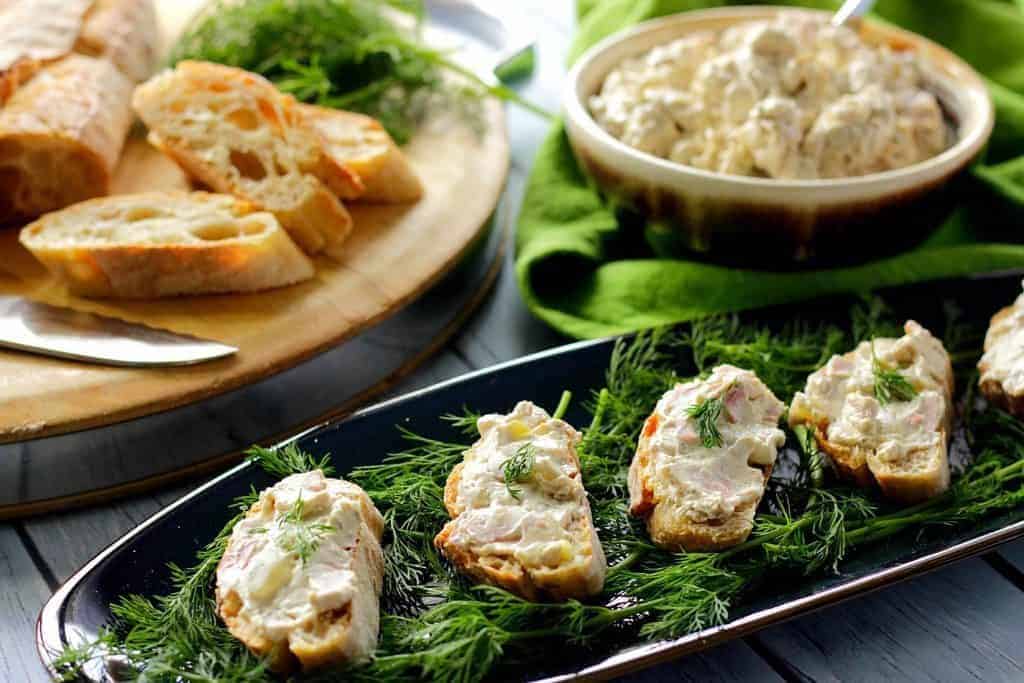 Vertical photo of salami and dill pickle cream cheese spread. Thanksgiving and fall appetizer recipe roundup.