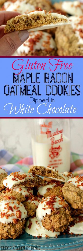 White Chocolate Dipped Maple Bacon Oatmeal Cookies