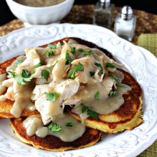 Chicken & Corn Cakes with Maple Chilie Gravy