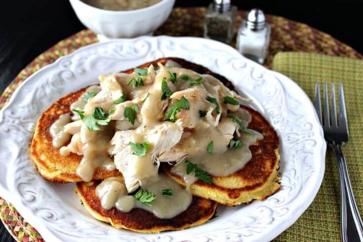 Chicken & Corn Cakes with Maple Chilie Gravy