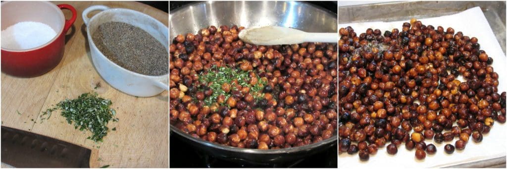 How to make skillet roasted rosemary hazelnuts.