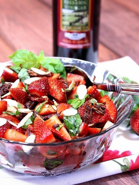 Strawberry Salad with Basil and Sun Dried Tomatoes | Kudos Kitchen by Renee Strawberry Salad with Sun Dried Tomatoes and Basil