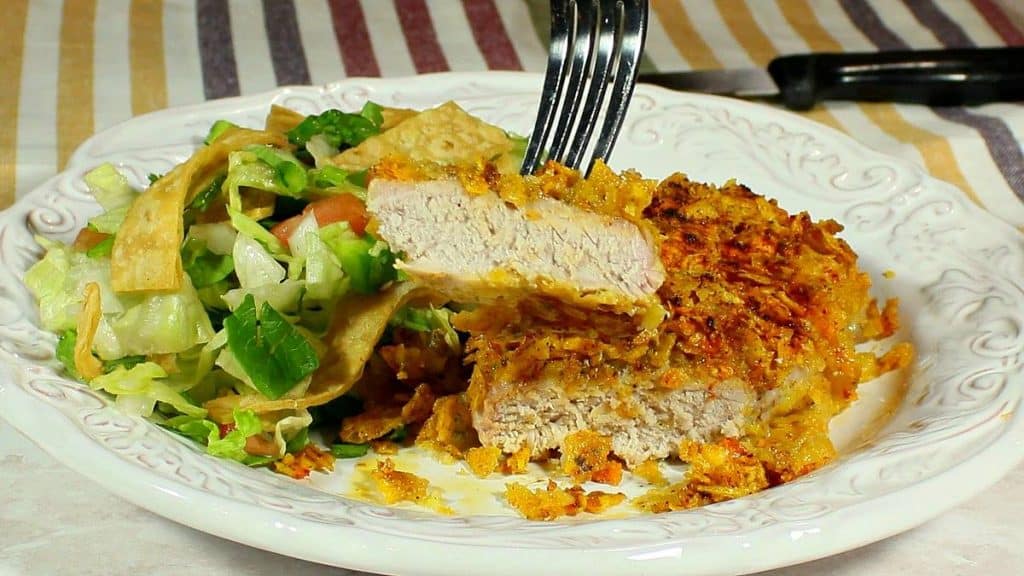 Bite of Cool Ranch Boneless Pork Chop on a fork.