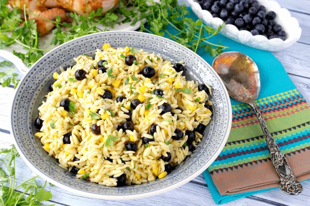 Surprise Orzo Pasta Salad with Sweet Corn & Blueberries