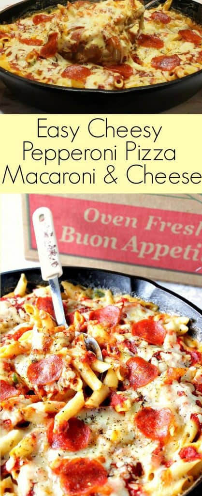 Pepperoni Pizza Macaroni and Cheese long collage title image.
