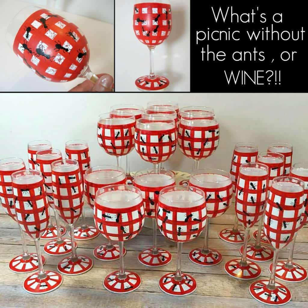 Picnic Ants Hand Painted Wine Glasses and Champagne Flutes - kudoskitchenbyrenee.com