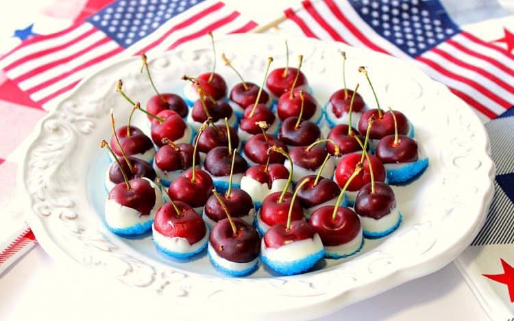 speedy patriotic red white & blue sugared cherries