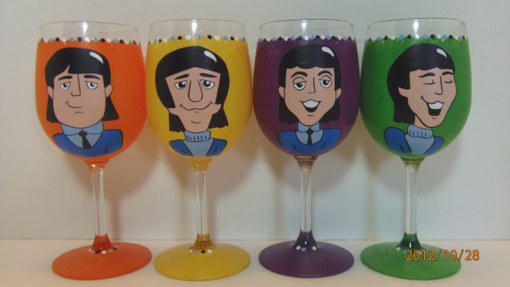 Hand Painted Beatles Wine Glasses