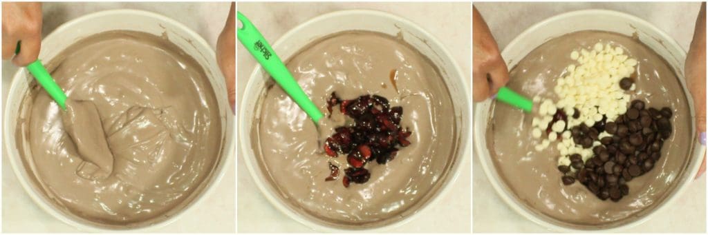 Making No Churn Triple Chocolate Cherry Kahlua Ice Cream
