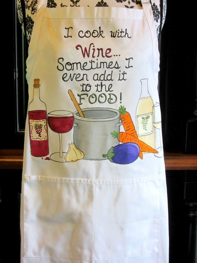 Hand Painted Cooking With Wine Apron