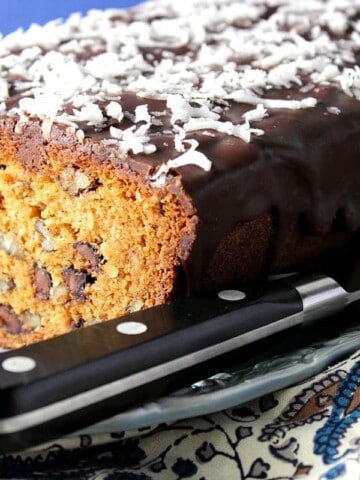 Sliced Chocolate Chip Dessert Loaf with Coconut and Pecans