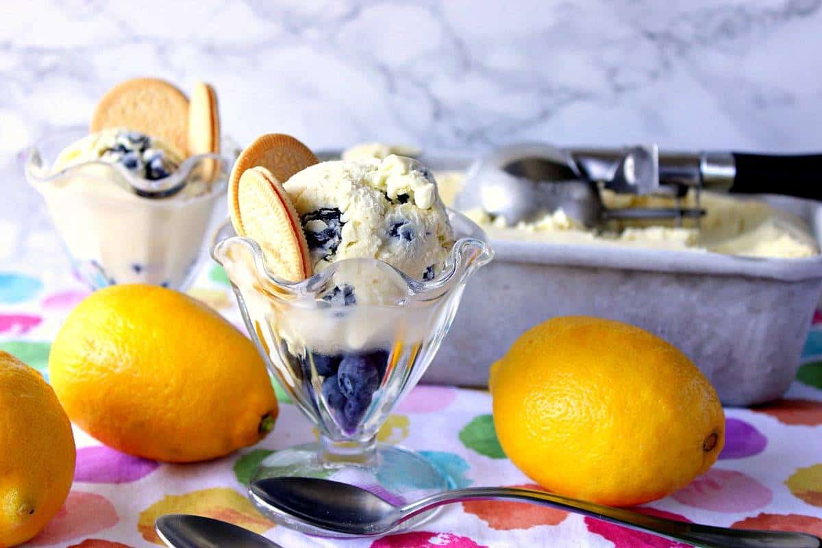 Lemon No Churn Ice Cream with Blueberries and Malibu Rum