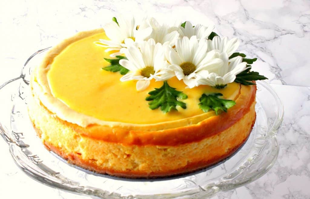 Lemon Cheesecake with Lemon Curd Topping and Daisies
