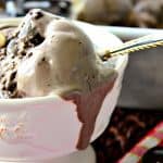 Melting scoop of Triple Chocolate Cherry Kahula Ice Cream