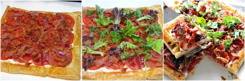 Photo Collage of how to make a BLT Puff Pastry Tart Recipe - Kudos Kitchen by Renee