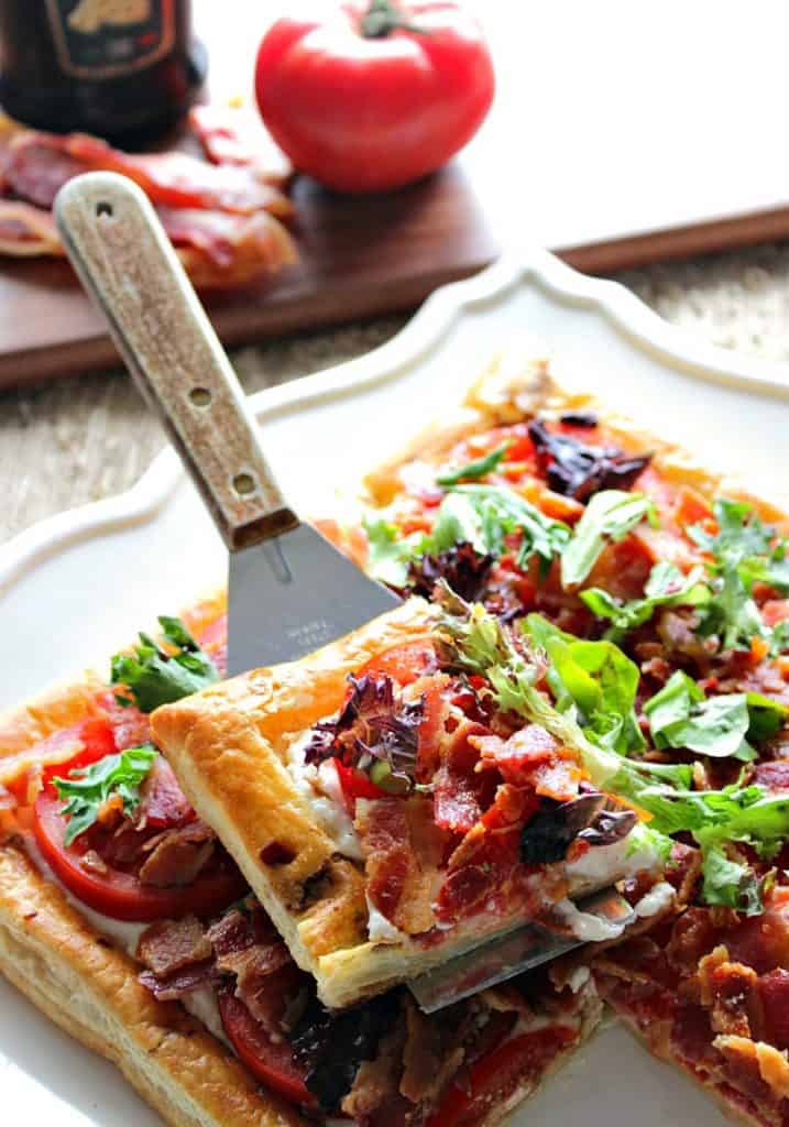 Vertical Image of BLT Puff Pastry Tart - Kudos Kitchen by Renee