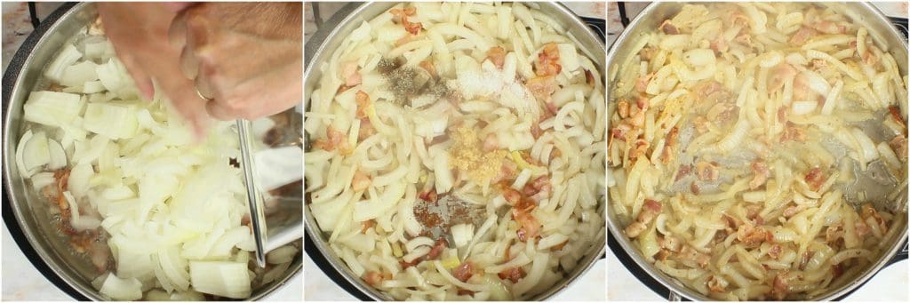 Caramelizing onions for Bacon Caramelized Onion Cheese Dip Recipe.