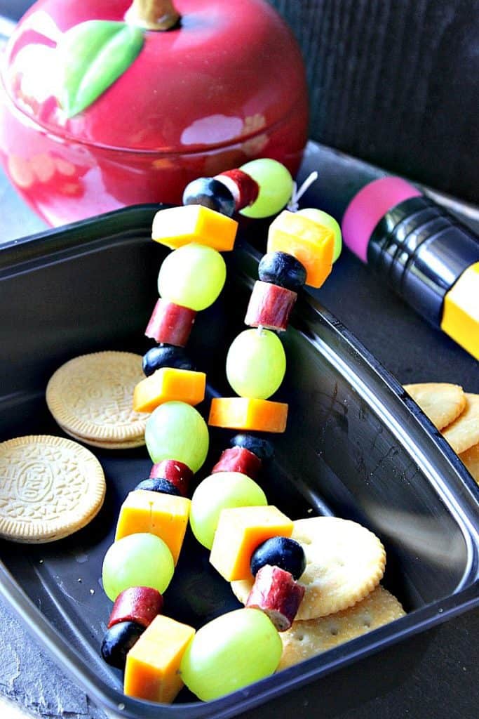 Back To School Healthy Edible Necklace with Grapes Cheese and Blueberries