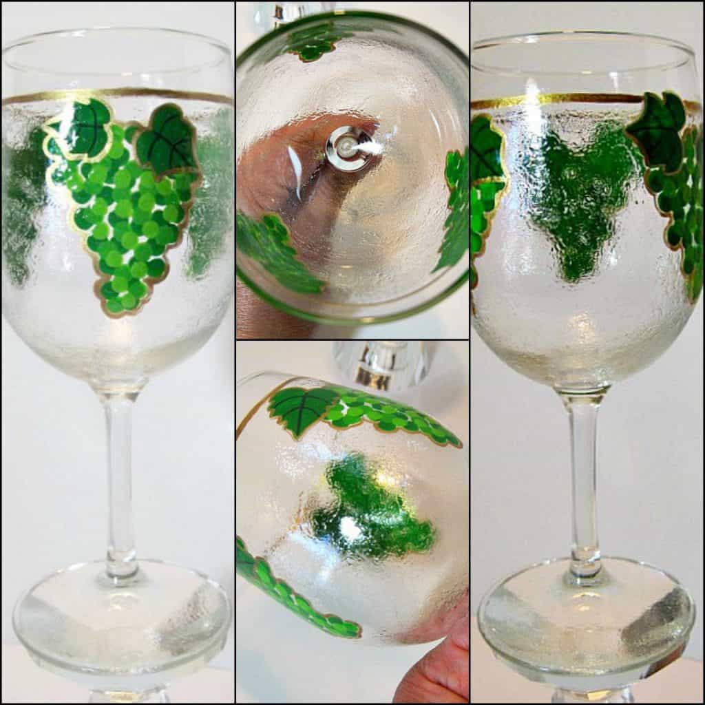 Textured Hand Painted Green Grapes Wine Glass