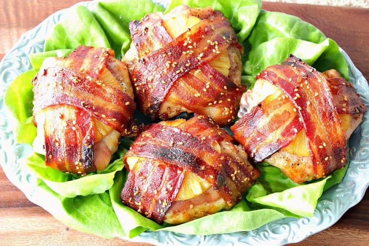 tantalizing teriyaki bacon wrapped pineapple chicken thighs