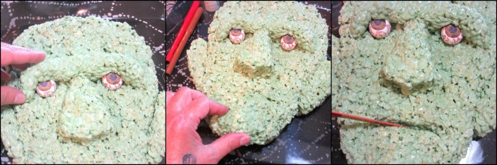 How to make Frankenstein Rice Cereal Halloween Treat with Gumball Eyes | Kudos Kitchen by Renee