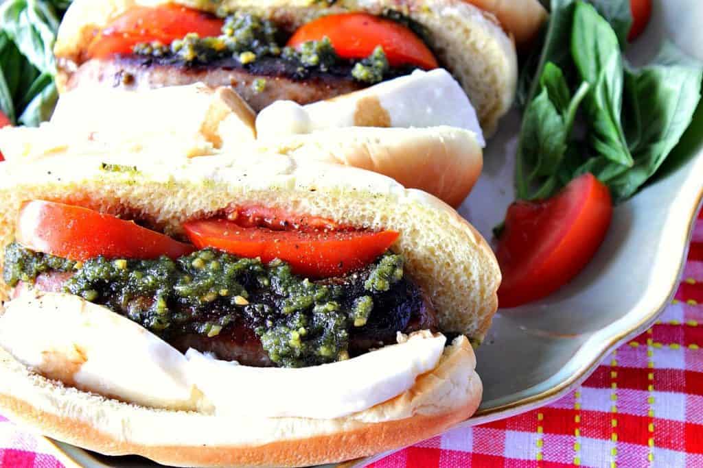 Italian Sausage Caprese Sandwich with Basil, Tomato and Mozzarella