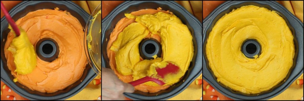 Photo tutorial of how to make a candy corn citrus flavored pound cake.