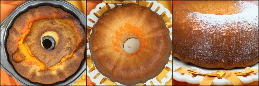 Photo tutorial of how to make a candy corn citrus flavored pound cake.