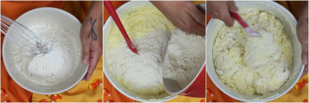 Photo tutorial of how to make a candy corn citrus flavored pound cake.
