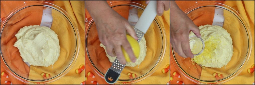 Photo tutorial of how to make a candy corn citrus flavored pound cake.