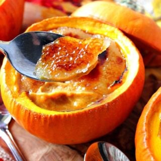 Creamy Pumpkin Creme Brulee Custard in real pumpkin reamkins